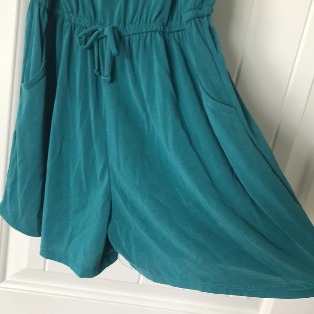 Mudd Romper Girls Size Large 12 Green Blue Pockets NWT‎
